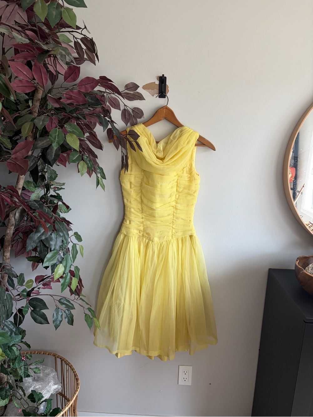 Vintage Bright Yellow Sleeveless Midi Dress